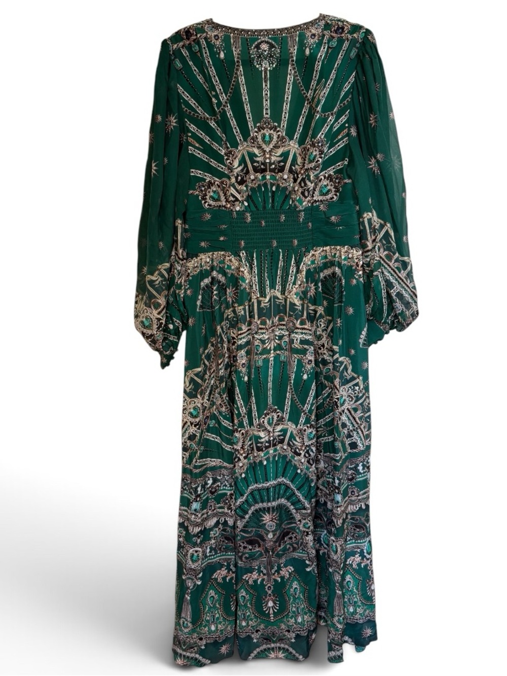 Camilla “A Venice Veil” Embellished Silk Maxi Gown Dress Emerald Green XL - Picture 2 of 15